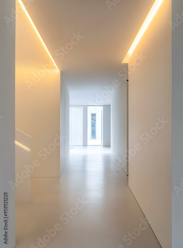 Modern Minimalist Interior Design Hallway with White Walls and Recessed Lighting