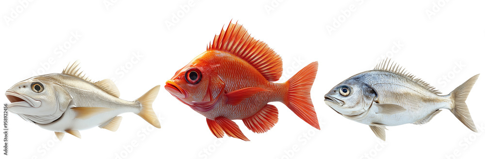 Fototapeta premium Different fish species set isolated on transparent background