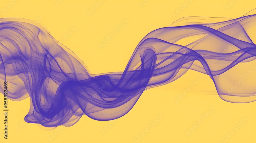 Obraz premium Blue Smoke on Yellow Background, Abstract Image, Texture, Pattern, Wallpaper, Cover and Screen for Smartphone, Cell Phone, PC, Laptop, 9:16 and 16:9 Format