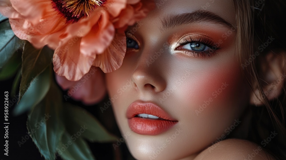 Close-up Portrait of a Woman with Flowers Close-up Portrait of a Woman with Flowers