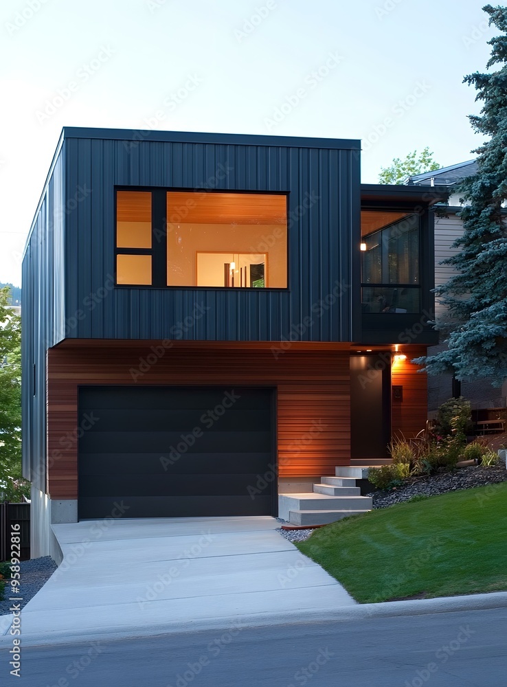 Modern House with Black and Wood Siding Modern House with Black and Wood Siding