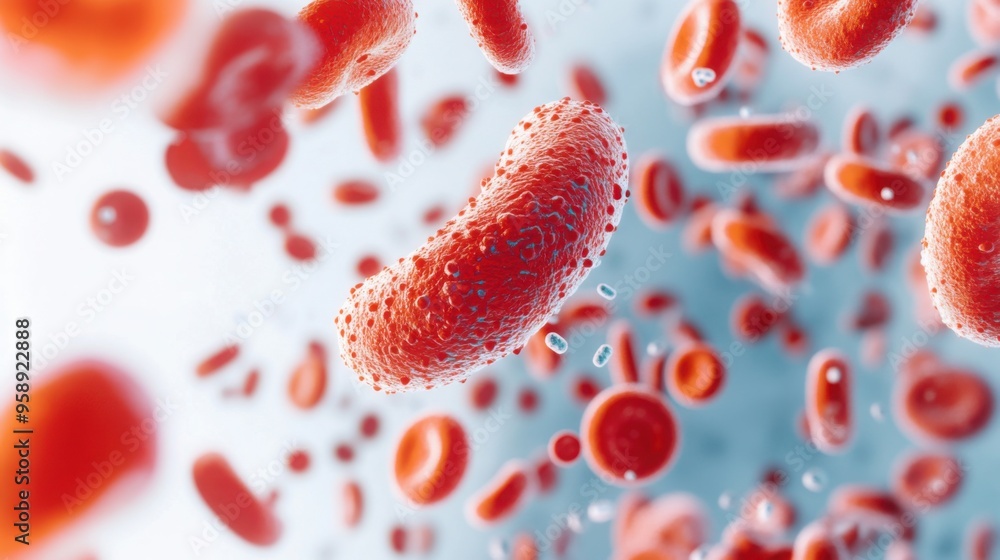Fototapeta premium Microscopic view of bacteria in bloodstream, antibiotic molecules attacking pathogens, medical illustration, digital art, isolated on white background
