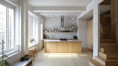 Wallpaper Mural Modern Minimalist Kitchen Design With Wooden Cabinets And Stainless Steel Appliances Torontodigital.ca