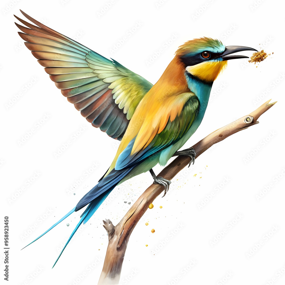 Fototapeta premium colorful bee eater trying to eat a flying insect o