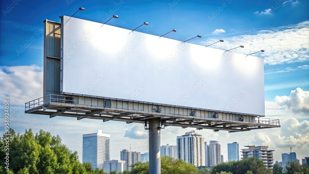 High-resolution stock photo of a large blank billboard in an urban setting, with a clear sky as the backdrop High-resolution stock photo of a large blank billboard in an urban setting, with a clear sky as the backdrop