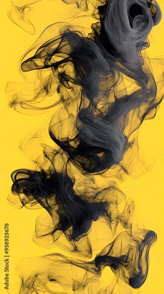 Fototapeta premium Blue Smoke on Yellow Background, Abstract Image, Texture, Pattern, Wallpaper, Cover and Screen for Smartphone, Cell Phone, PC, Laptop, 9:16 and 16:9 Format