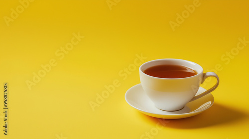 cup of tea isolated on yellow background