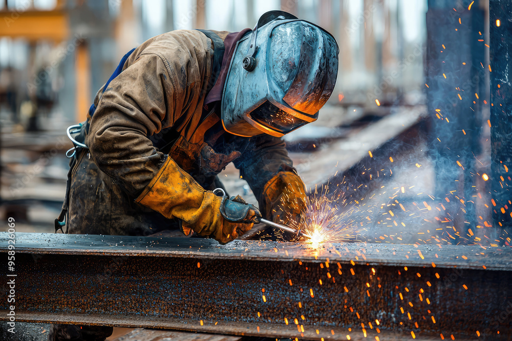 Sparks Fly as a Welder Fuses Metal, a Dance of Heat and Skill in Construction Sparks Fly as a Welder Fuses Metal, a Dance of Heat and Skill in Construction
