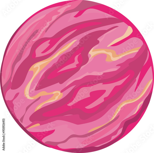 Cartoon pink planet illustration on transparent background.
