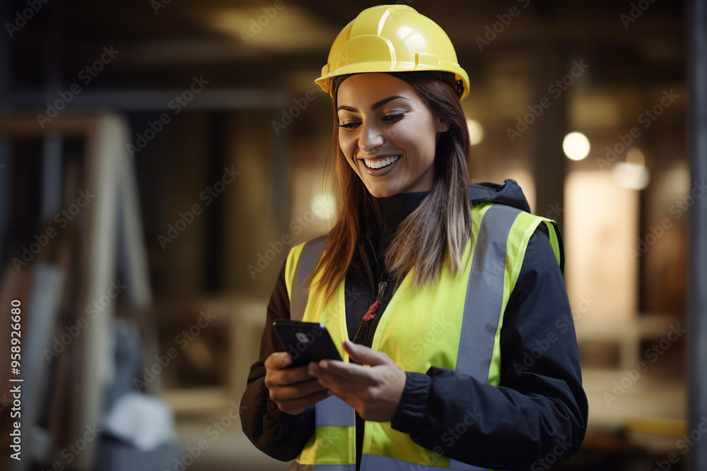 female engineer using smartphone at construction site female engineer using smartphone at construction site