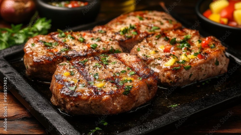 The national cuisine of Brazil: Pork cutlets on a bone in Brazilian style. The national cuisine of Brazil: Pork cutlets on a bone in Brazilian style.