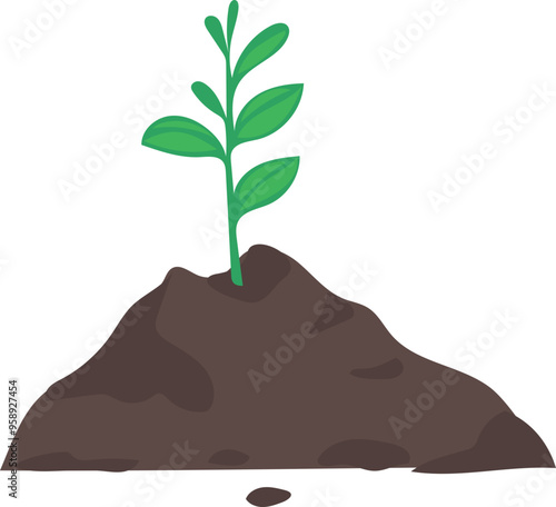Cartoon small plant is growing illustration on transparent background.
