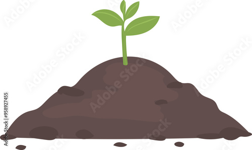 Cartoon small plant is growing illustration on transparent background.
