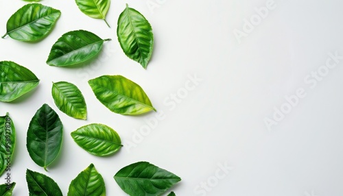 Wallpaper Mural Vibrant green lemon leaves freshly plucked from organic garden, displayed against a white backdrop Torontodigital.ca