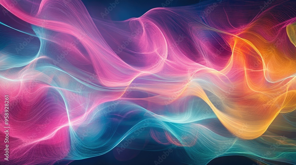 Obraz premium Colorful abstract waves with resonance effects, creating a visually engaging background with flowing lines and rhythmic patterns.