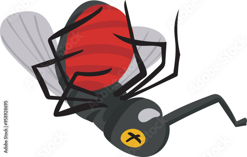 Cartoon dead mosquito illustration on transparent background.
