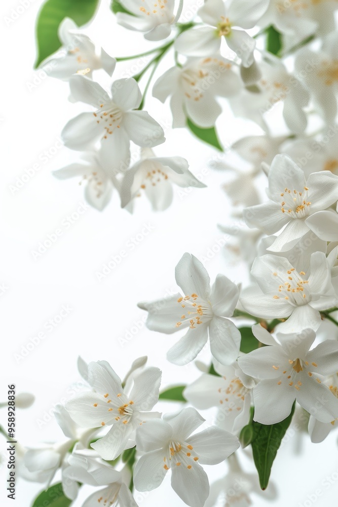 Fototapeta premium White jasmine flowers displayed in isolation on a white background, showcasing their delicate