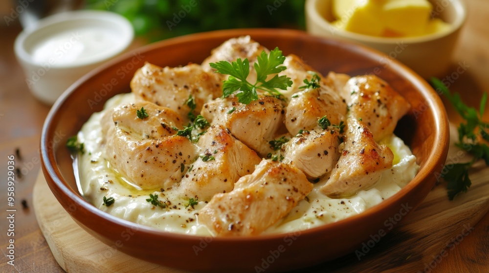 The national cuisine of Brazil: Chicken with yogurt. The national cuisine of Brazil: Chicken with yogurt.