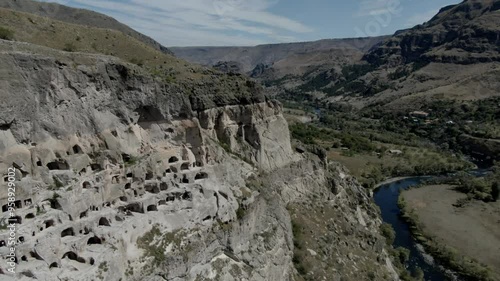 Aerial Drone Footage of Georgia's Historic Vardzia Cave Monastery Complex