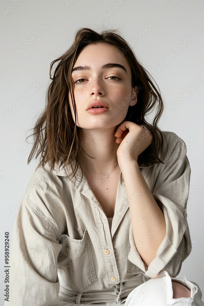 Young casual woman in relaxed style, isolated on a white background, showcasing effortless Young casual woman in relaxed style, isolated on a white background, showcasing effortless