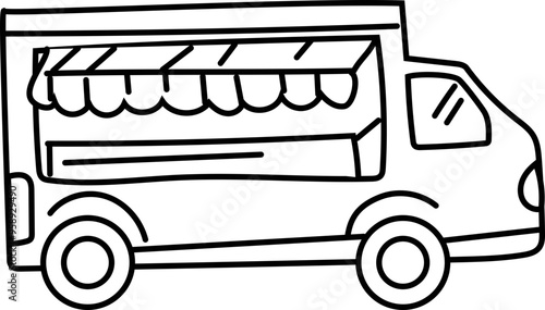 Cartoon food truck doodle illustration on transparent background.
