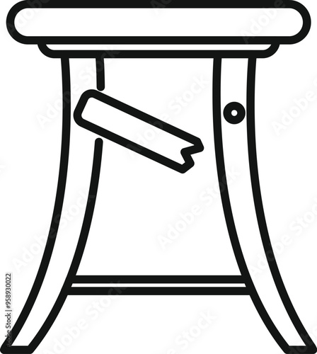 Simple outline icon of a broken wooden stool being held together by an adhesive bandage