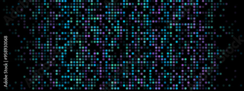 Abstract Pixel Background: Purple and Blue Pixels on Black Screen