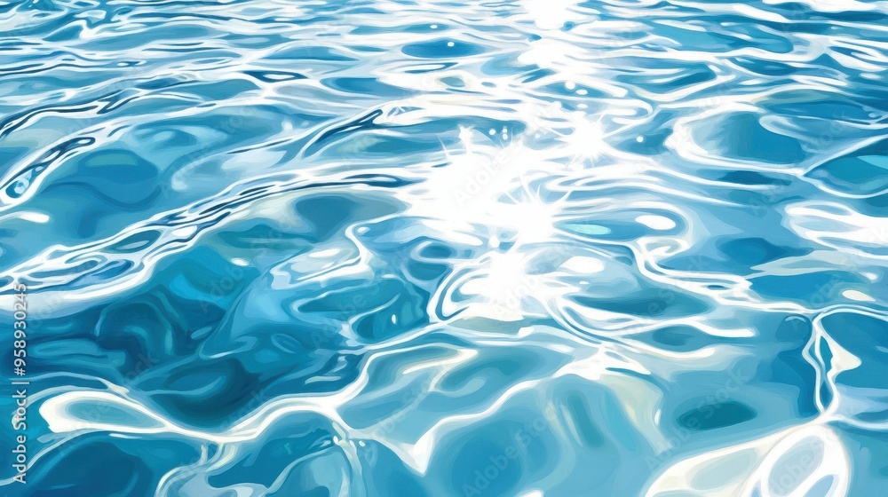 Serene Rippled Water: Artistic Illustration of Sunlight and Sky Reflections in Clear Blue Hue Serene Rippled Water: Artistic Illustration of Sunlight and Sky Reflections in Clear Blue Hue