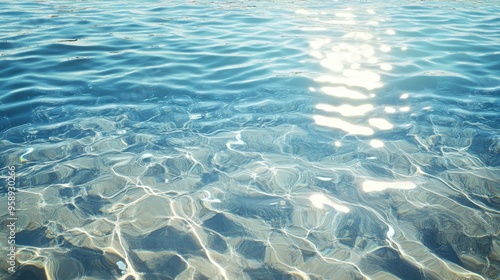 Serene Summer Vibes - Tranquil Illustration of Sunlit Blue Water with Rippling Texture