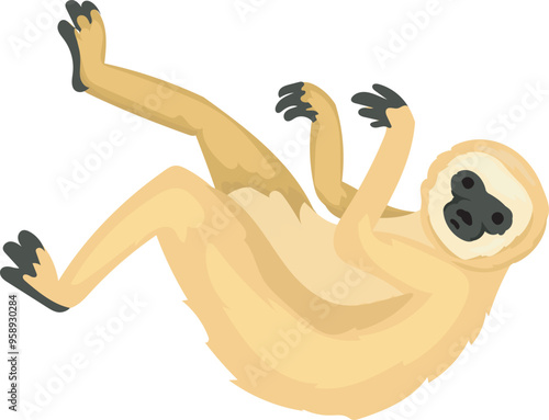 Cartoon gibbon illustration on transparent background.
