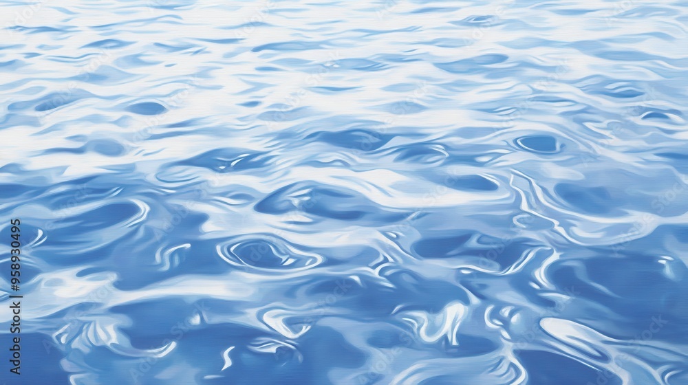 Serene Blue Water Surface with Sky Reflection - Calm Summer Nature Illustration Serene Blue Water Surface with Sky Reflection - Calm Summer Nature Illustration