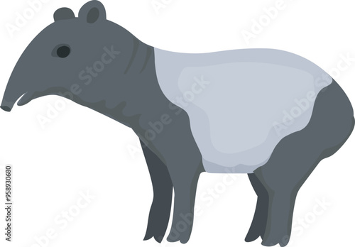 Cartoon tapir illustration on transparent background.
