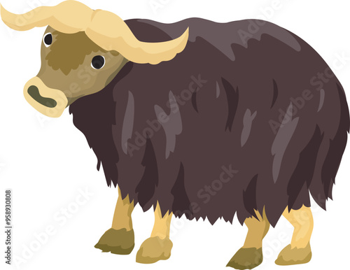 Cartoon yak illustration on transparent background.
