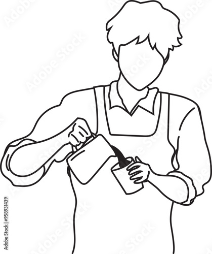 Hand drawn barista illustration on transparent background.
