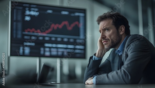 A Worried Businessman Looking at a Stock Market Chart