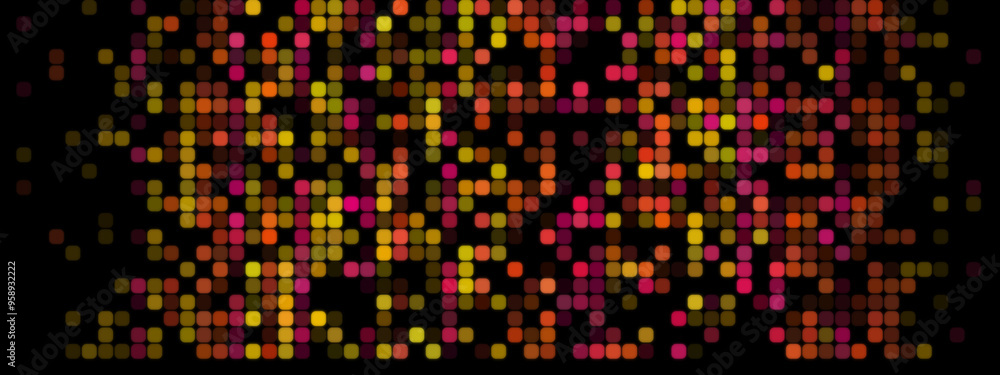 Abstract Pixel Background: Red, Orange, and Yellow Pixels on Black Screen Abstract Pixel Background: Red, Orange, and Yellow Pixels on Black Screen