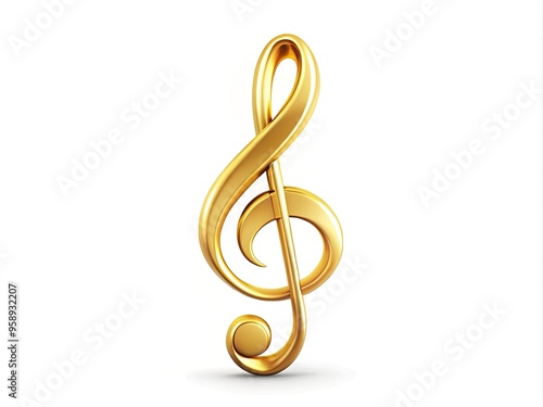 Isolated golden treble clef music note icon on a white background, perfect for musical themes, music studios, audiophile branding, and harmony-inspired designs.