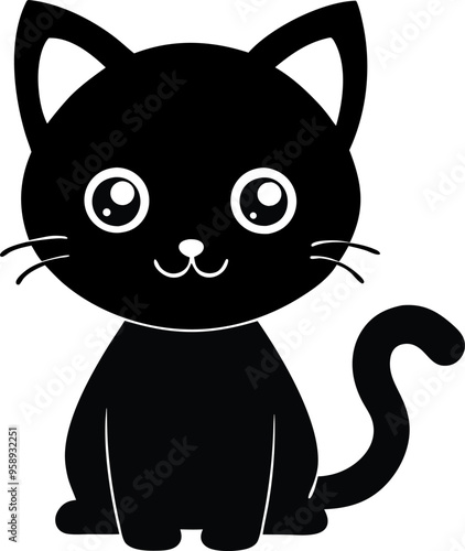 a cute kawaii cartoon cat silhouette vector  photo