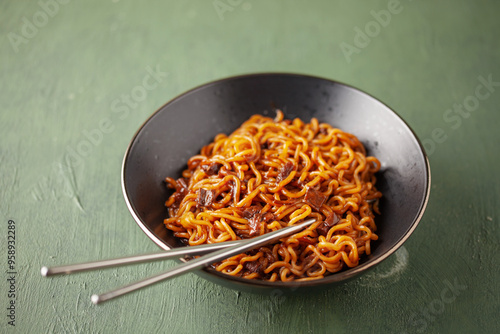 JJajangmyeon. Korean Noodle with Black Sauce - Korean Food Style photo