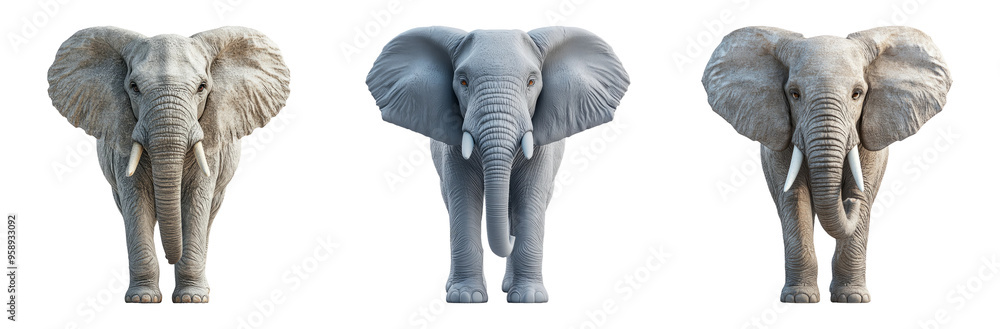 Obraz premium Elephant front view set isolated on transparent background