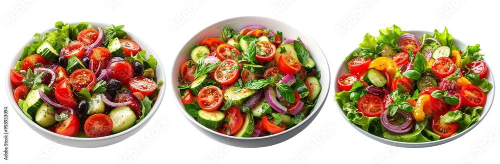 Fresh vegetable salads set isolated on transparent background Fresh vegetable salads set isolated on transparent background