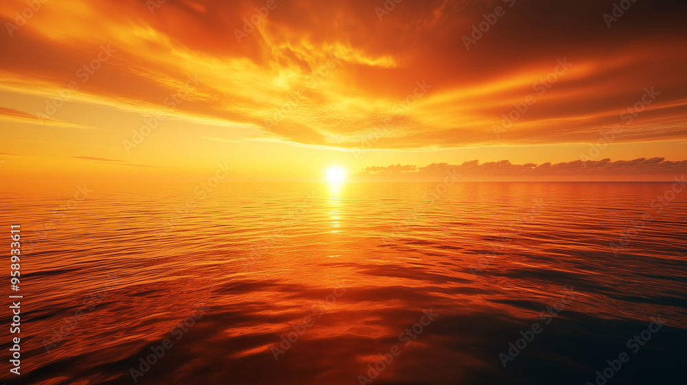 Fototapeta premium bright orange sunset over sea