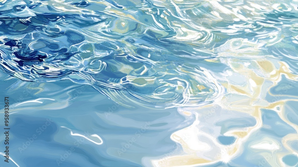 Tranquil Blue Water with Sunlight Reflections - Serene Water Surface Textured Illustration Tranquil Blue Water with Sunlight Reflections - Serene Water Surface Textured Illustration