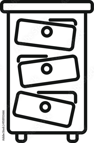 This vector illustration shows a filing cabinet with open drawers, symbolizing disorganization and mess in the workplace