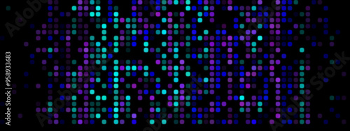 Pixelated Abstract Background: Shades of Blue, Turquoise, and Purple on Dark Screen