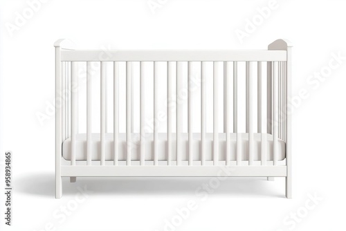 Wallpaper Mural A modern white crib designed for a baby's comfort and safety, perfect for nursery decor and infant care. Torontodigital.ca