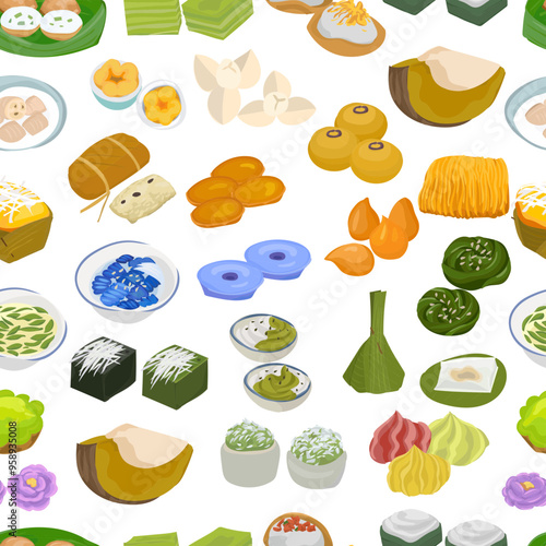 Thai dessert seamless pattern background.
