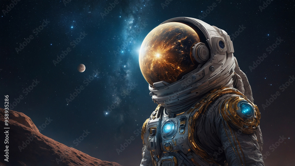 Fototapeta premium spaceman in outer space. mixed media