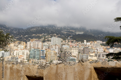 Monte Carlo city harbor mountain skyline view, south of france. photo