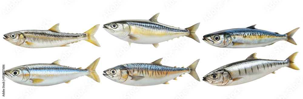 Fresh mackerel fish in different angles isolated on transparent background Fresh mackerel fish in different angles isolated on transparent background